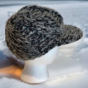 Vintage Chunky Knit Gatsby Newsboy Cap Hat Beanie Groovy Black Heather 70s